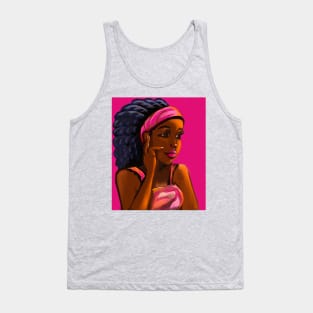 Afro queen in pink headband - Mahagony brown skin girl with thick glorious afro dreadlocks in her hair Tank Top